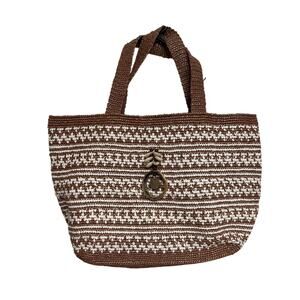 Chikumbuso‎ Shoulder Tote Bag Brown White XLarge Handmade Recycled Plastic Shell